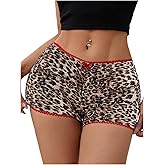 SOLY HUX Women's Y2k Lace Trim Leopard Shorts Drop Waist Skinny Mini Shorts Party Clubwear