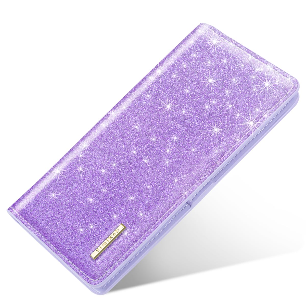 Photo 1 of Minimalist Bifold Wallet RFID Blocking Slim Cute Credit Card Holder Compact Leather Wallet Ladies Purse for Handbag, Purple Glitter