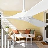 Zronon 60 Inch White Ceiling Fan No Light, Wood Indoor Outdoor Ceiling Fans for Patios Living Room Bedroom Gazebo, Big 3 Blad