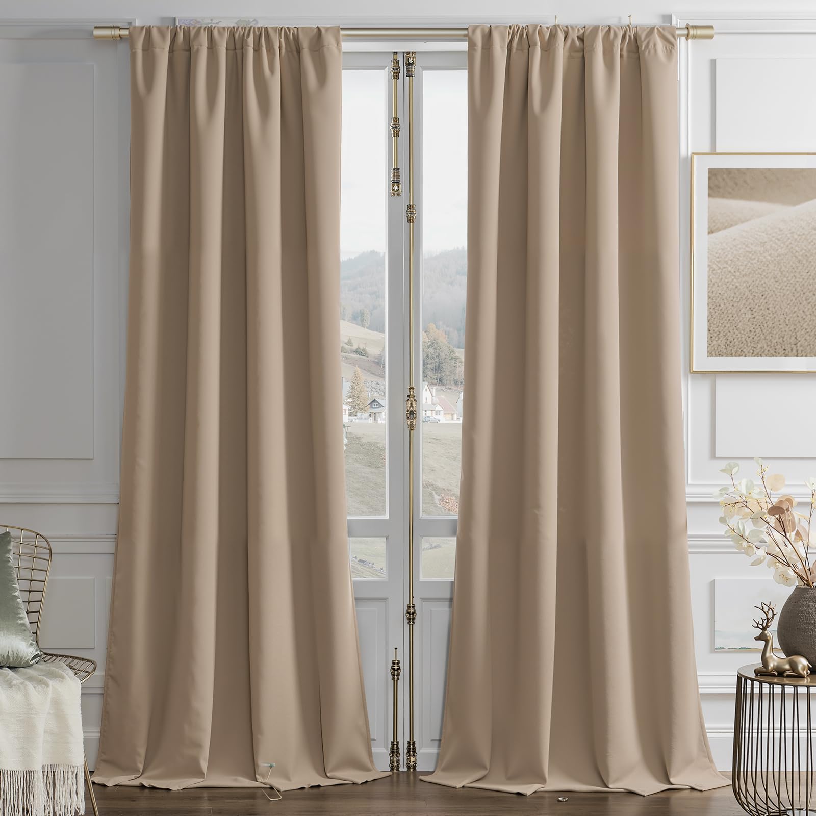Joydeco Toffee Brown Velvet Curtains 84 Inches 2 Panels, Luxury Thermal Insulated Soft Brown Curtains for Bedroom & Living Room, Room Darkening Velvet Drapes, Rod Pocket (52W x 84L) Image