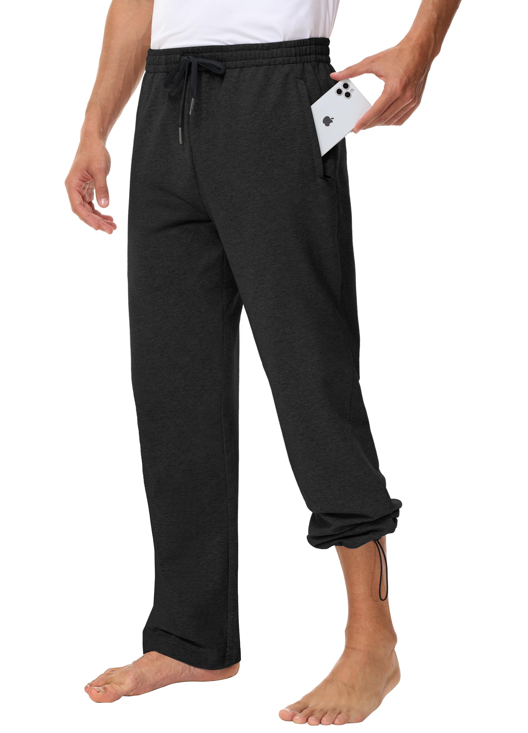 Photo 1 of MIVEI Men's 34" Cotton Yoga Sweatpants - Athletic Casual Lounge Open Bottom Straight Leg Loose Sweat Pants with Zip Pockets Black