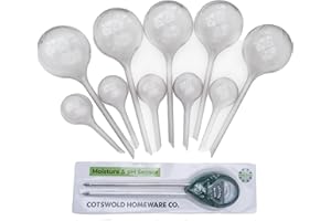 COTSWOLD HOMEWARE CO 10 Pcs Clear Plant Watering Globes, Plastic Self Watering Planter Insert, Plant Watering Devices, Self Watering Planter Insert Free Soil Moisture and PH Meter Cotswold Homeware