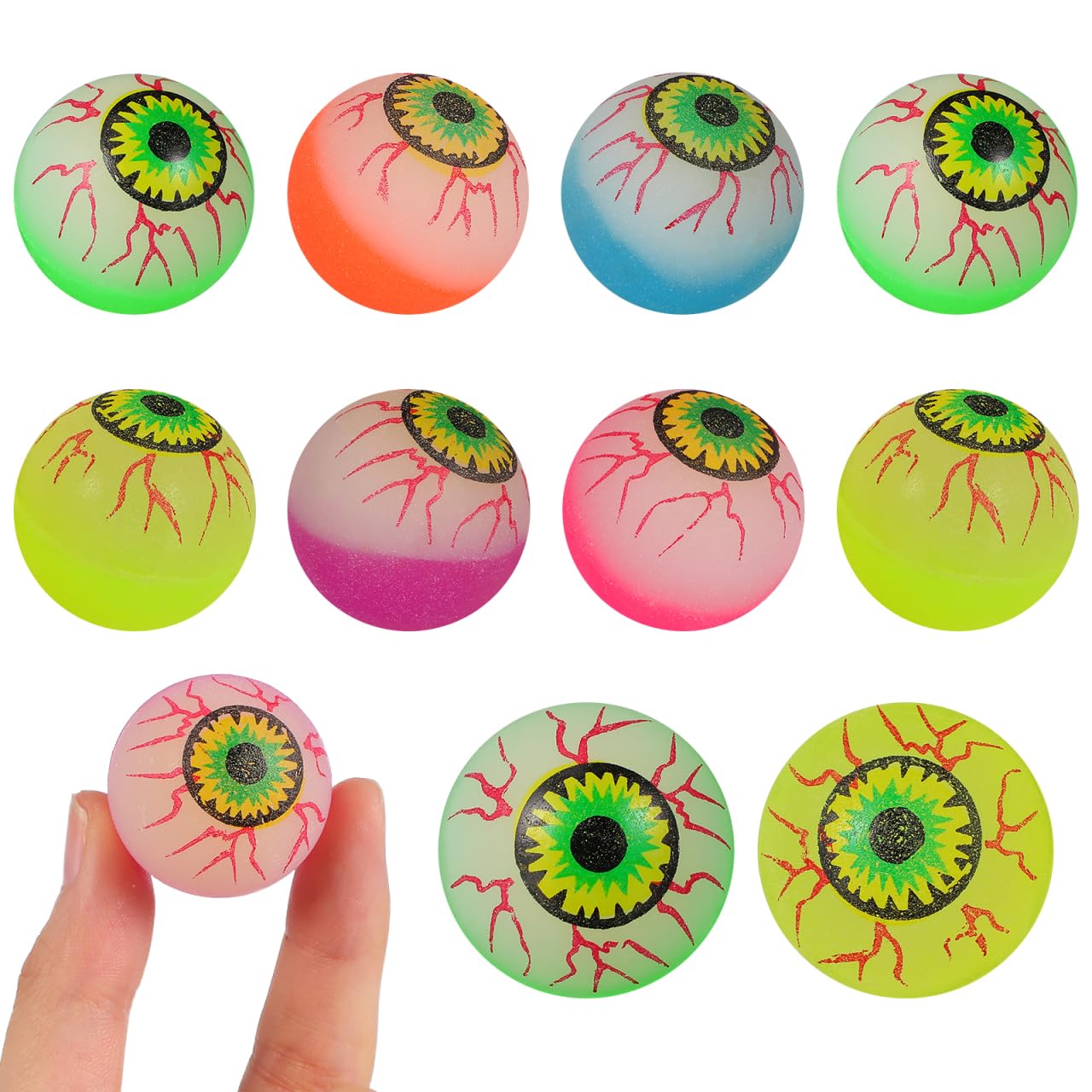 Toddmomy 10pcs 32mm Bouncy Glow in The Dark Eyeballs - Halloween Plastic Balls Party Favors (Random Color)
