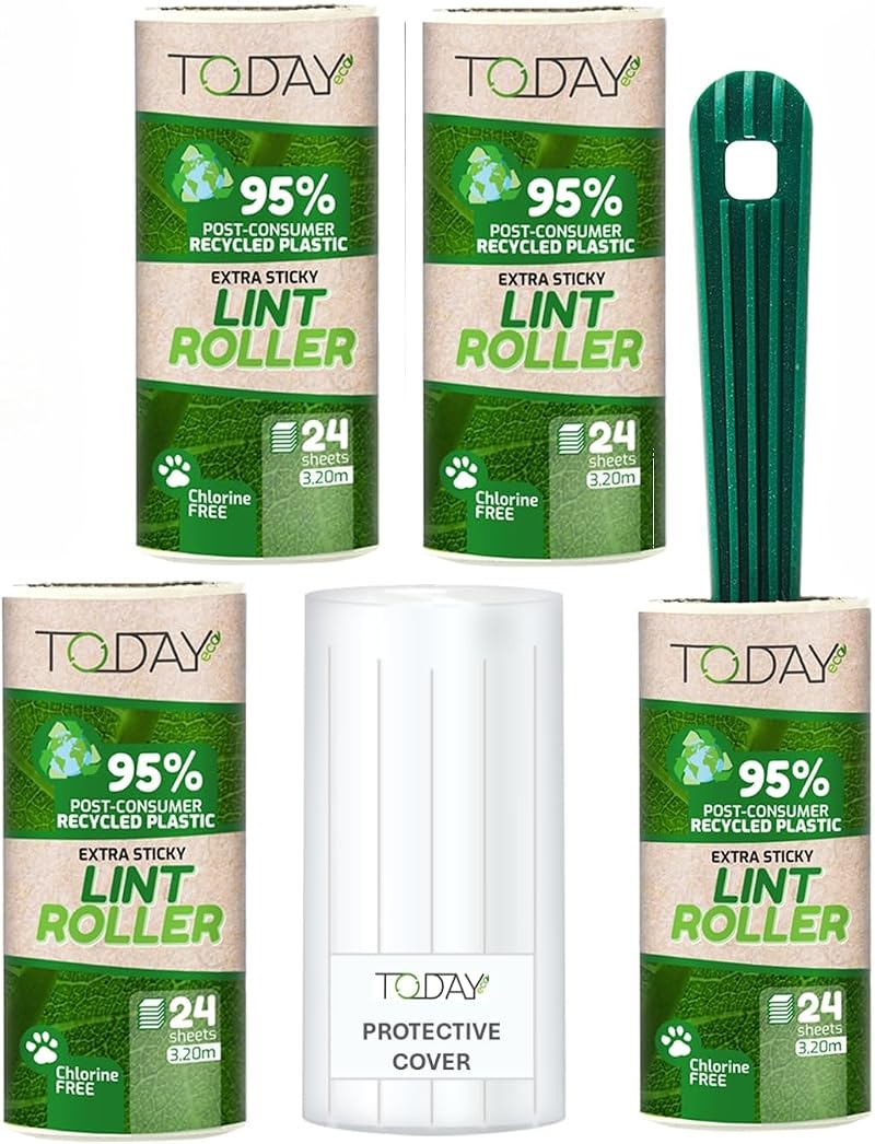 Today Eco Lint Rollers 4 Pack 95% Recycled Plastic 24 Sheets Cat Dog Hair