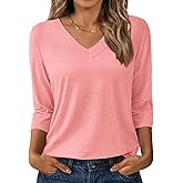 GKBK 3/4 Length Sleeve Womens Tops V Neck Casual Tunic Loose Fit Basic Shirts Trendy Tops for Women 2025