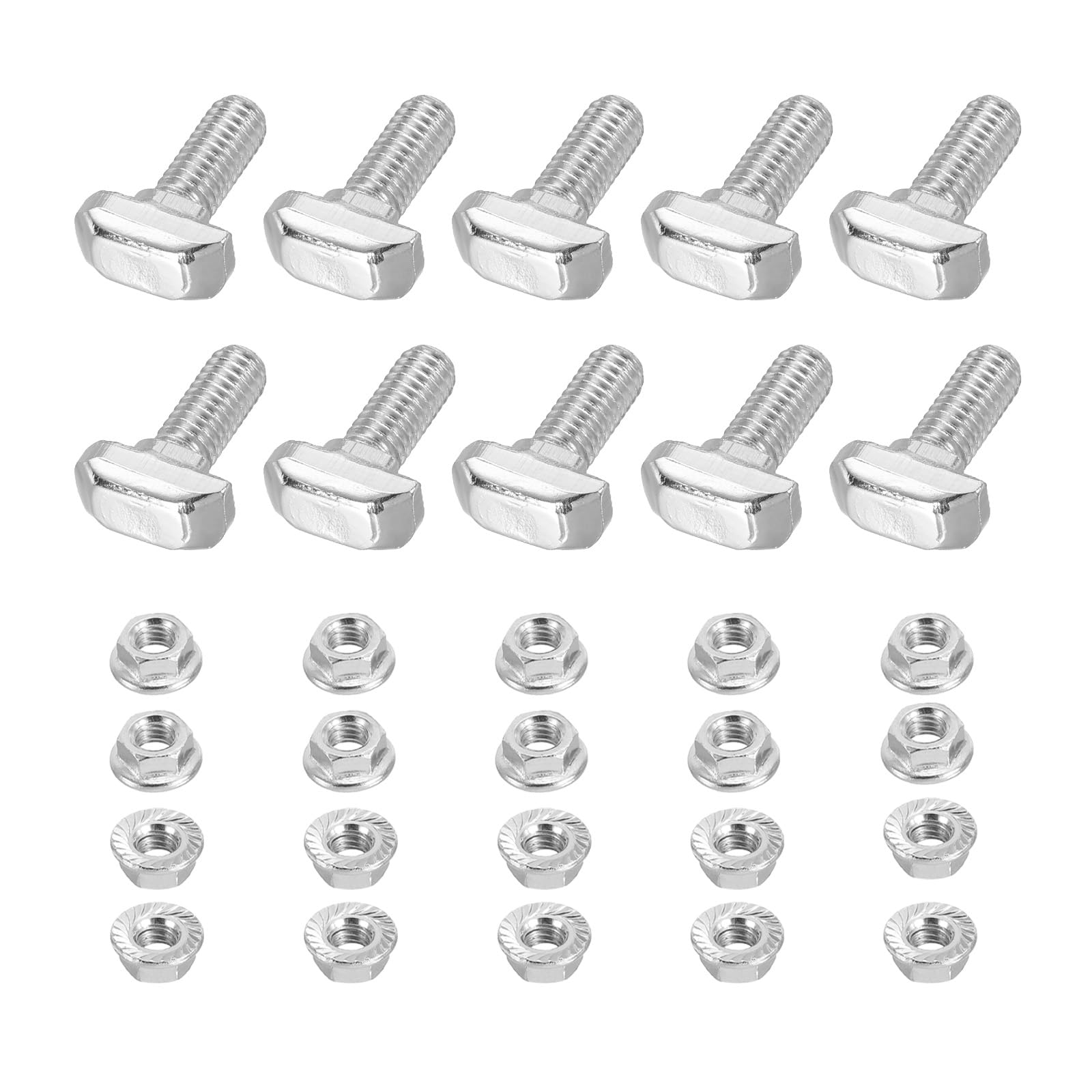 PATIKIL M6x16 Hammer Head Bolt T Screw, 10 Pcs T Slot Drop in Bolt Hammer Head Bolts with 10 Pcs Hexagon Flange Nuts for 2020 Series European Standard Aluminum Profile