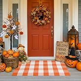 SEEKSEE Halloween Decor Buffalo Plaid Outdoor Rug 27.5x43 Orange and White Front Door Mat, Layering Rug for Porch, Halloween Doormat, Front Porch Rug for Outdoor Entrance Entryway Patio Porch Decor