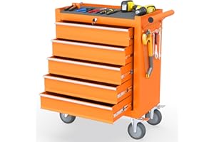 SGMORY 5 Drawers Rolling Tool Chest, Organizer Portable Storage Tool Box with Wheels, Tool Chests & Cabinets for Garage, Workshop, Repair Shop, Warehouse (Orange)