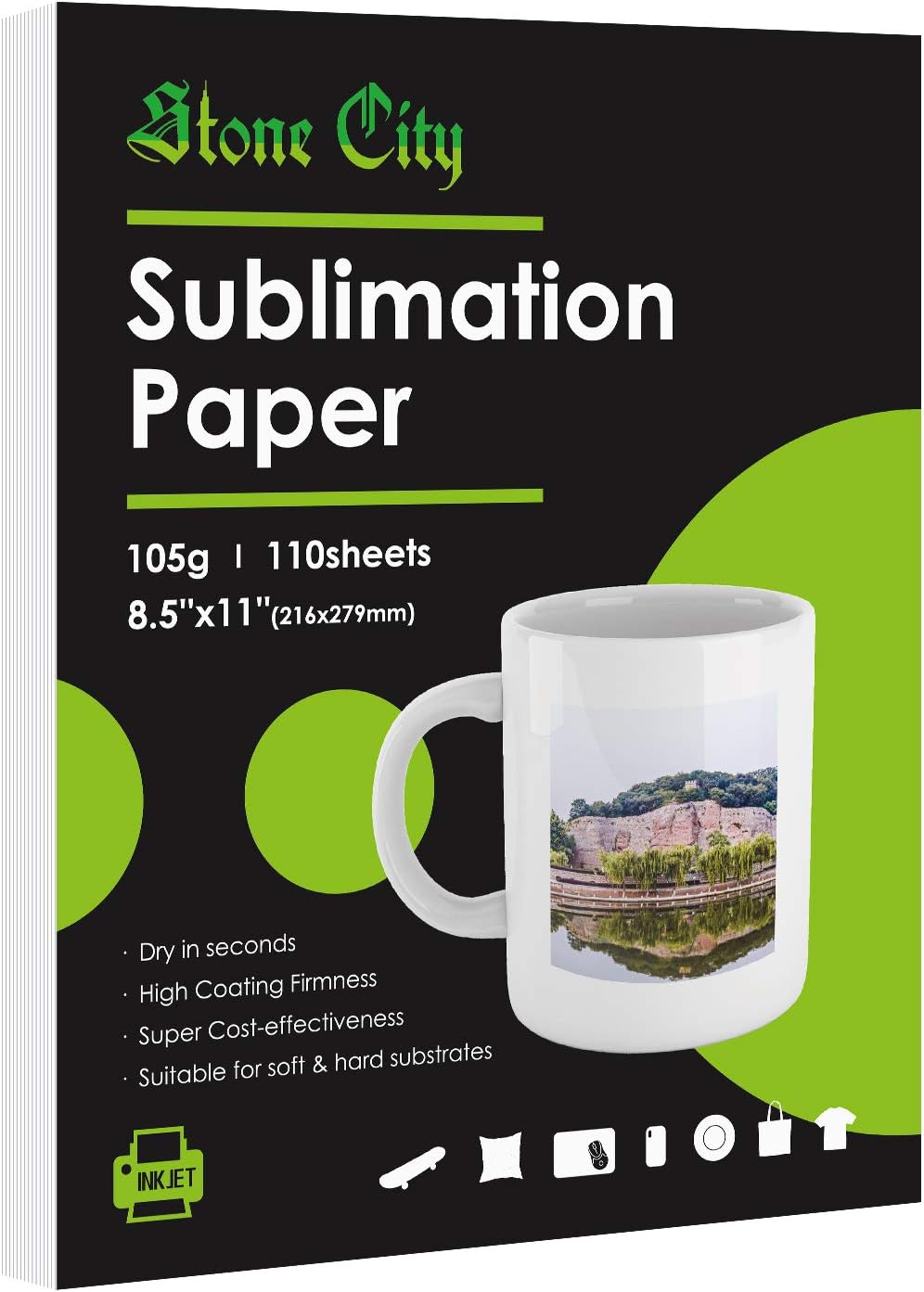 STONE CITYHeat Transfer Sublimation Paper 110 Sheets 8.5 x 11 Inch Letter Size for Inkjet Printer