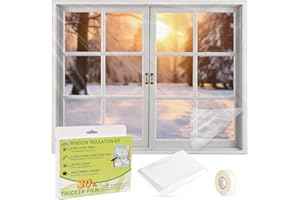 FLYZZZ Window Insulation Kit, 62X126inch 0.9 Mil Window Plastic for Winterizing, Indoor Plastic Window Covering with Wide Tape, Insulates 3 Standard (3'x5') Windows