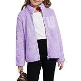 Patgoal Girls Fleece Jacket Zip Up Outerwear Warm Fuzzy Fall Winter Coat with Pocket for Kid Ages 5-14