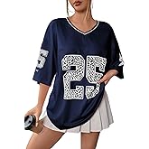 SOLY HUX Jersey Shirts for Women Y2k Graphic Number Oversized Tees V Neck Half Sleeve Cute Soccer Streetwear T Shirt Tops