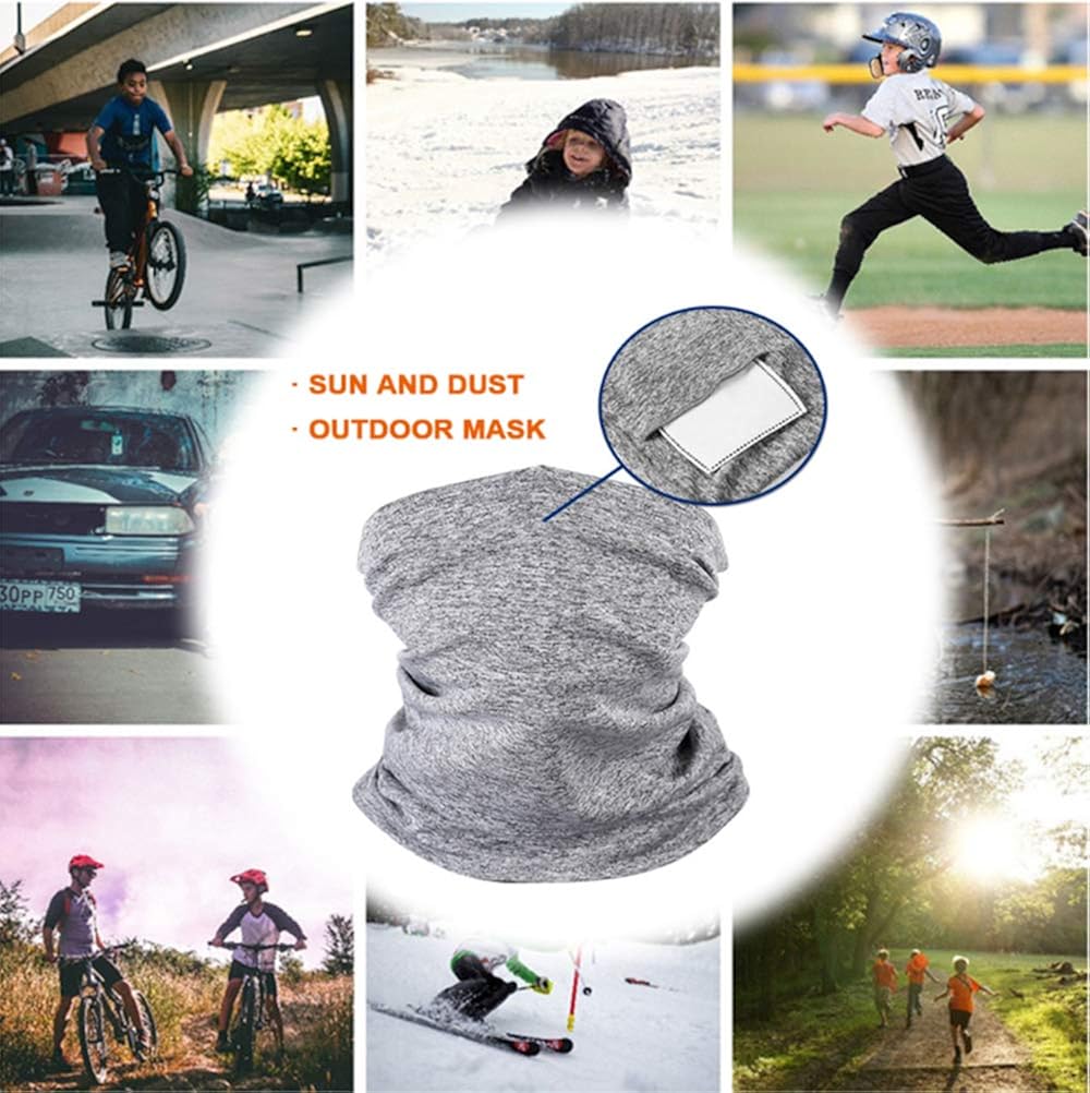 Kids Neck Gaiter Face Mask Bandana with Filter Tube Scarf Balaclava Face Cover for Boys Girls Outdoor Sport (Grey 2 Pack Child): Clothing