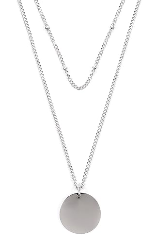 Happiness Boutique Damen Zweireihige Kette mit Kreis Anhängern in Silberfarbe | Mehrreihige Kette Runde Plättchen