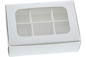 GRETEL BAKING 20pcs White Treat Boxes with Window and Dividers | 6 X-SMALL compartments | 5 x 3.5 x 1.57 in | Empty candy boxes for gift giving, truffle box - perfect for Valentine's Day
