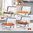 Chafing Dishes for Buffet 4 Pack, 8 QT Stainless Steel, Buffet Servers and Warmers Chaffing Servers with Covers Folding Stand Food Warmer for Parties Buffets and Wedding