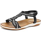 UBFEN Flat Sandals For Women Dressy Walking Comfortable Sandal With Rhinestone Braid Elastic Strap Summer Vacation