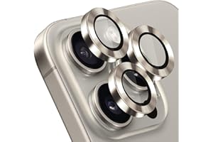 Hsefo Compatible with iPhone 15 Pro/15 Pro Max Camera Lens Protector, Anti-Scratch Lens Cover 9H Tempered Glass Metal Camera Screen Protector Shockproof Camera Ring - Natural Titanium