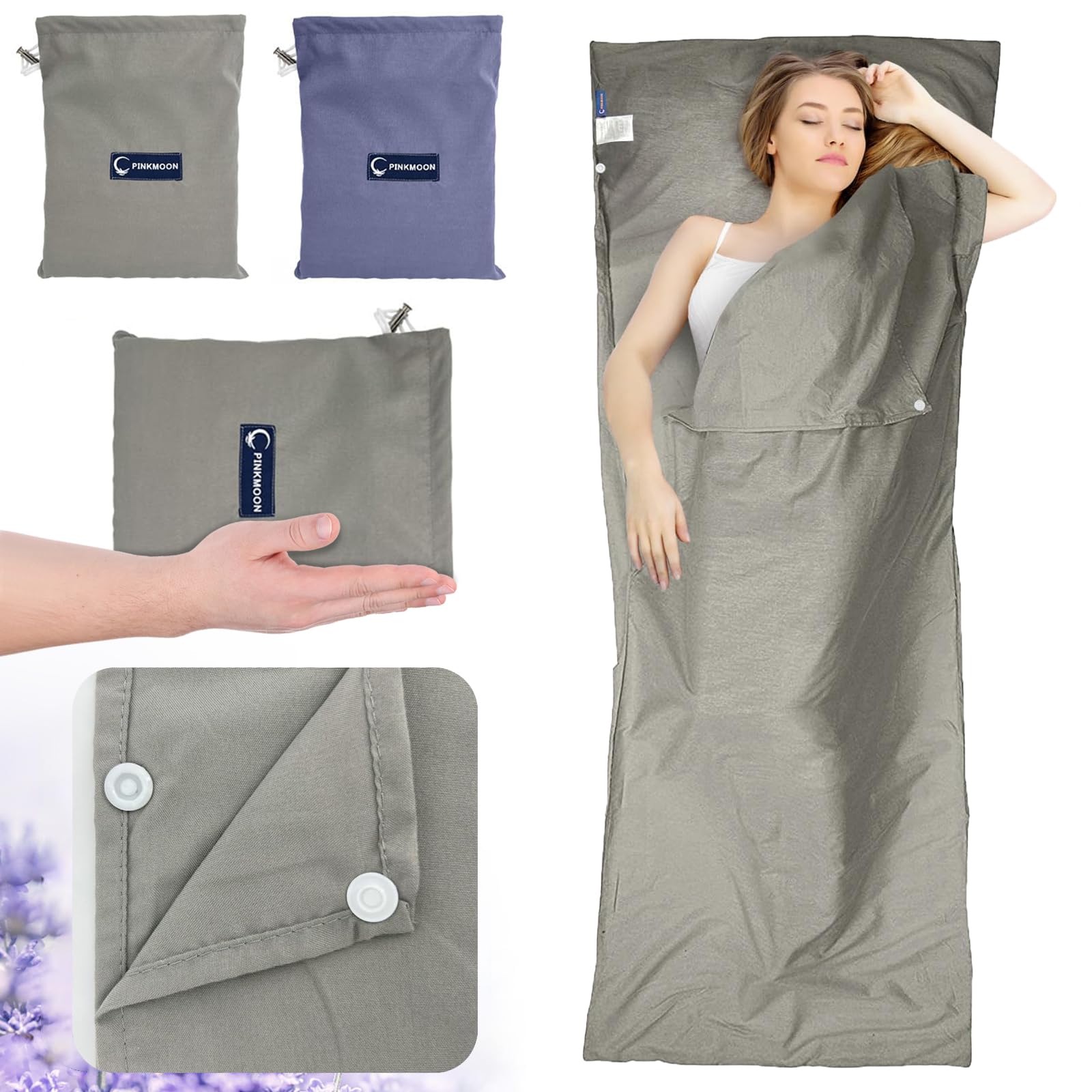 newhsy Sleeping Bag Liner Portable Lightweight Sleeping Bag Liners with Pillow Slot for Camping, Hotel, Travel 210 x 76 CM Backpacking Essentials & Camping Accessories