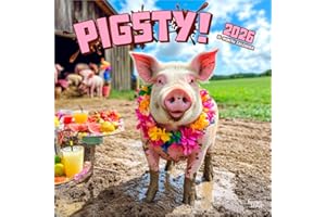 Pigsty | 2026 12 x 24 Inch (Hanging) Monthly Square Wall Calendar | Plastic-Free | BrownTrout | Domestic Pet Farm Animals