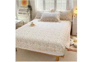 Deep Pocket Fitted Sheet Queen King Bottom Only 100% Cotton Printed Flowers Small Double Super Bed 1-Piece(Flower B,King)