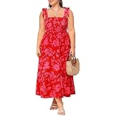 Plus Size Summer Dress - Sun Boho Beach Casual Floral Tiered Smocked Long Maxi Dresses