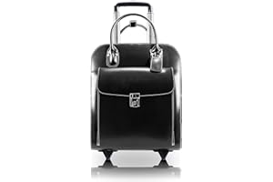 McKlein UPTOWN L Series Laptop Rolling Briefcase, Black Genuine Leather (97695)