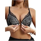 GORGLITTER Women's Lace Front Closure Bra Underwire Full Coverage Push Up T-Shirts Bras Supportive Bralettes