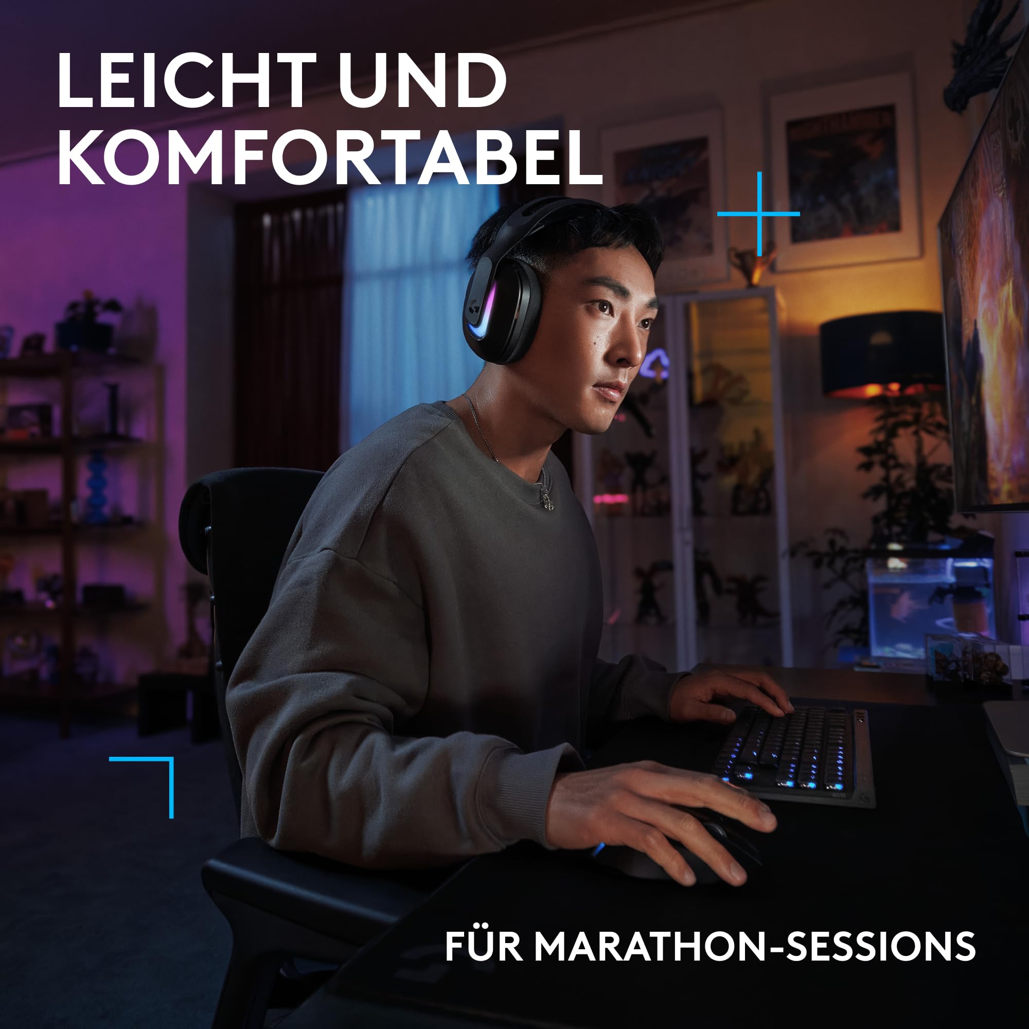 Logitech G G522 LIGHTSPEED, Kabelloses Gaming-Headset, Full-Band-Mikrofon, erweitertes Audio, Tri-Connect (LIGHTSPEED, Bluetooth, USB A auf C), LIGHTSYNC RGB, für PC,Nintendo Switch/Switch 2 – Schwarz 6