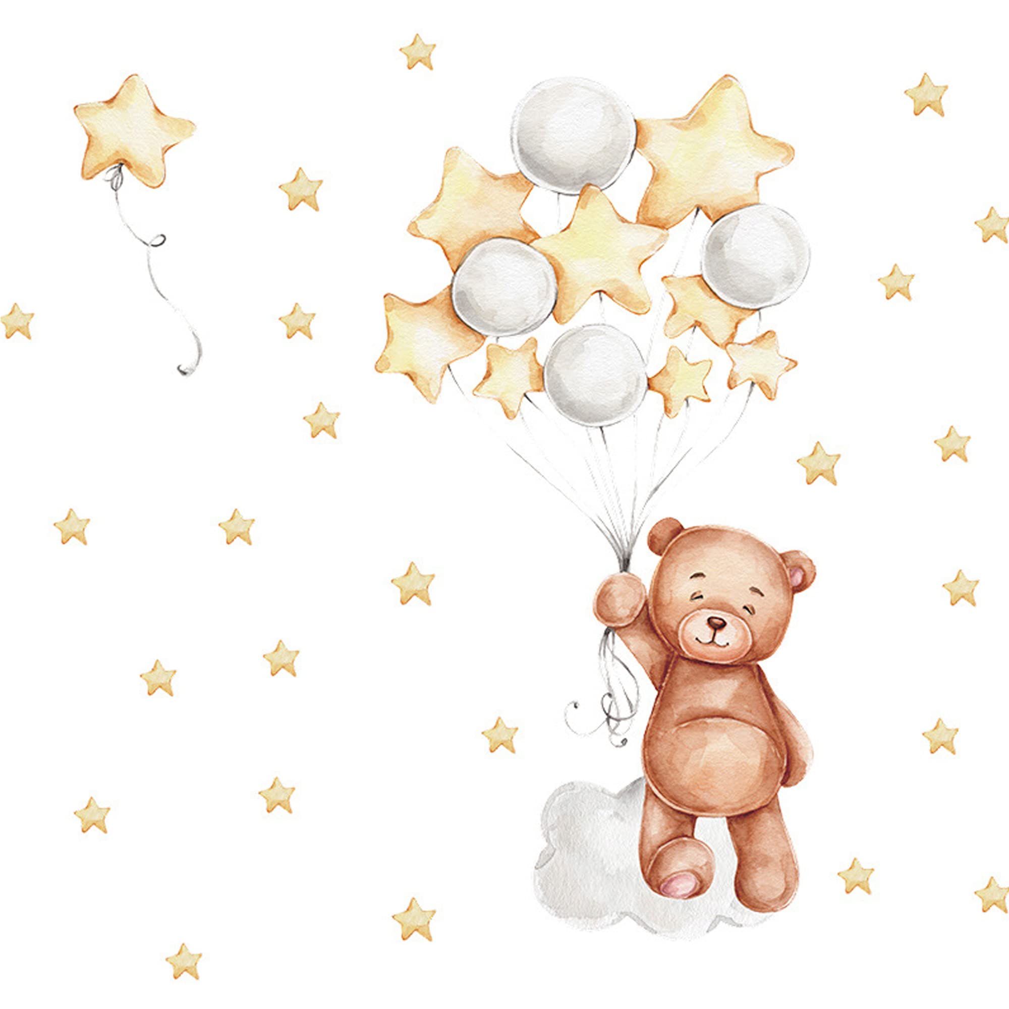Wall Tattoo Star Bear Balloon Wall Sticker Watercolour Wall Sticker Cupboard Door Sticker Wall Sticker for Boys and Girls Wall Decoration for Children's Room Living Room Bedroom Hallway Wall Decor
