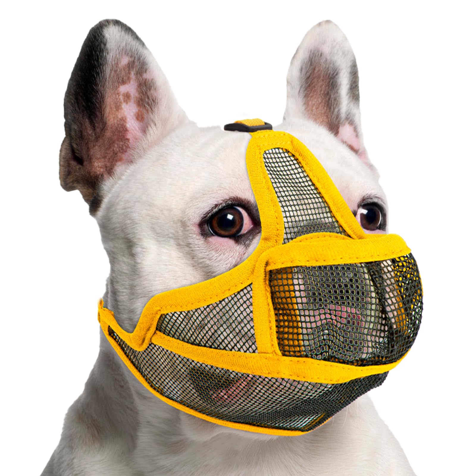 Photo 1 of Coppthinktu Short Snout Dog Muzzle, Breathable Mesh French Bulldog Muzzle Full Pant Muzzles. Soft Flat Face Dog Muzzles Prevent Biting Allow Pant & Drink (S)