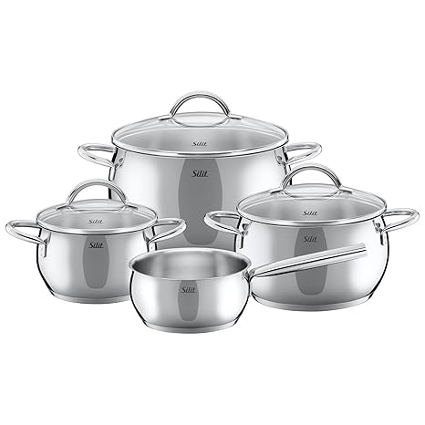 Silit Nobile Topfset, 4-teilig, mit Glasdeckel, Kochtopf, Edelstahl poliert, induktionsgeeignet, spülmaschinengeeignet
