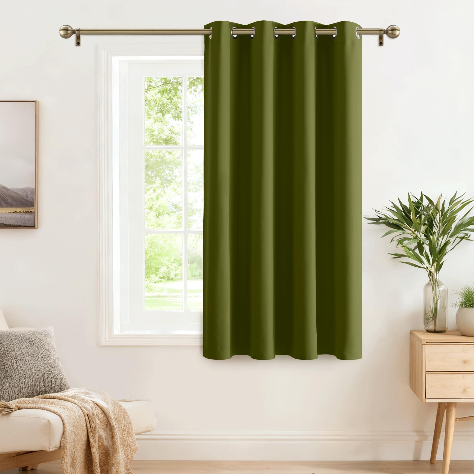 PONY DANCE Window Blackout Christmas Curtain - Thermal Insulated Blackout Curtain with Eyelet, Room Darkening & Energy Saving Single Panel for Living Room, Set of 1, 52 by 63 Inch, Olive Green