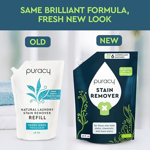 PURACY STAIN REMOVER CLEANING SPRAY REFILL – ENZYME-POWERED STAIN REMOVER SPRAY AS SEEN ON TIKTOK, NATURAL TRAVEL SPOT REMOVAL FOR CLOTHES (UNSCENTED, 48 FL OZ)