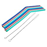 AmazonCommercial Silicone Straws and Cleaning Brushes - Set of (6) Straws and (2) Cleaning Brushes