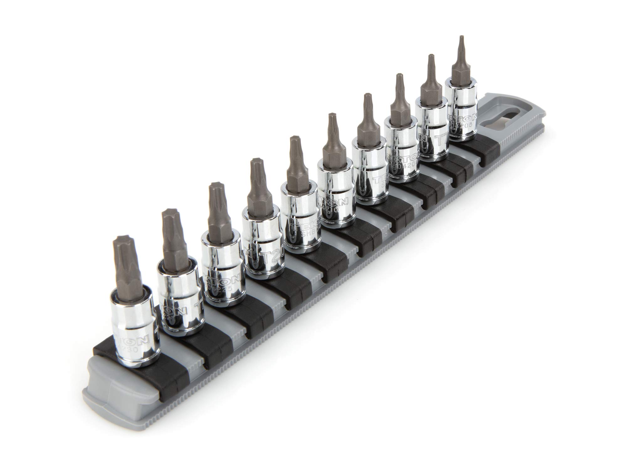 TEKTON 1/4 Inch Drive Torx Bit Socket Set with Rail, 10-Piece (T6-T30) | SHB90103