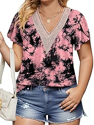 Plus Size Tie Dye Shirt Going Out Petal Sleeve
