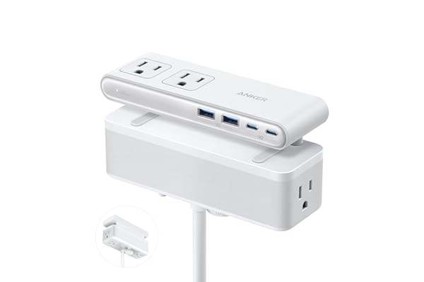 Anker Nano Power Strip, Desk Clamp with 1500J Surge Protector, 5ft Extension Cord, 70W Max Gaming Desk Accessories, 6 AC, 2 USB A, 2 USB C, Home Office Essentials, Fit 0.6~1.8'' Tabletop Edge (White)