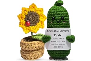 JoyChoi Emotional Support Pickle Crochet Doll & Sunflower Pot - Funny Gifts for Women, for Home or Office Decorations