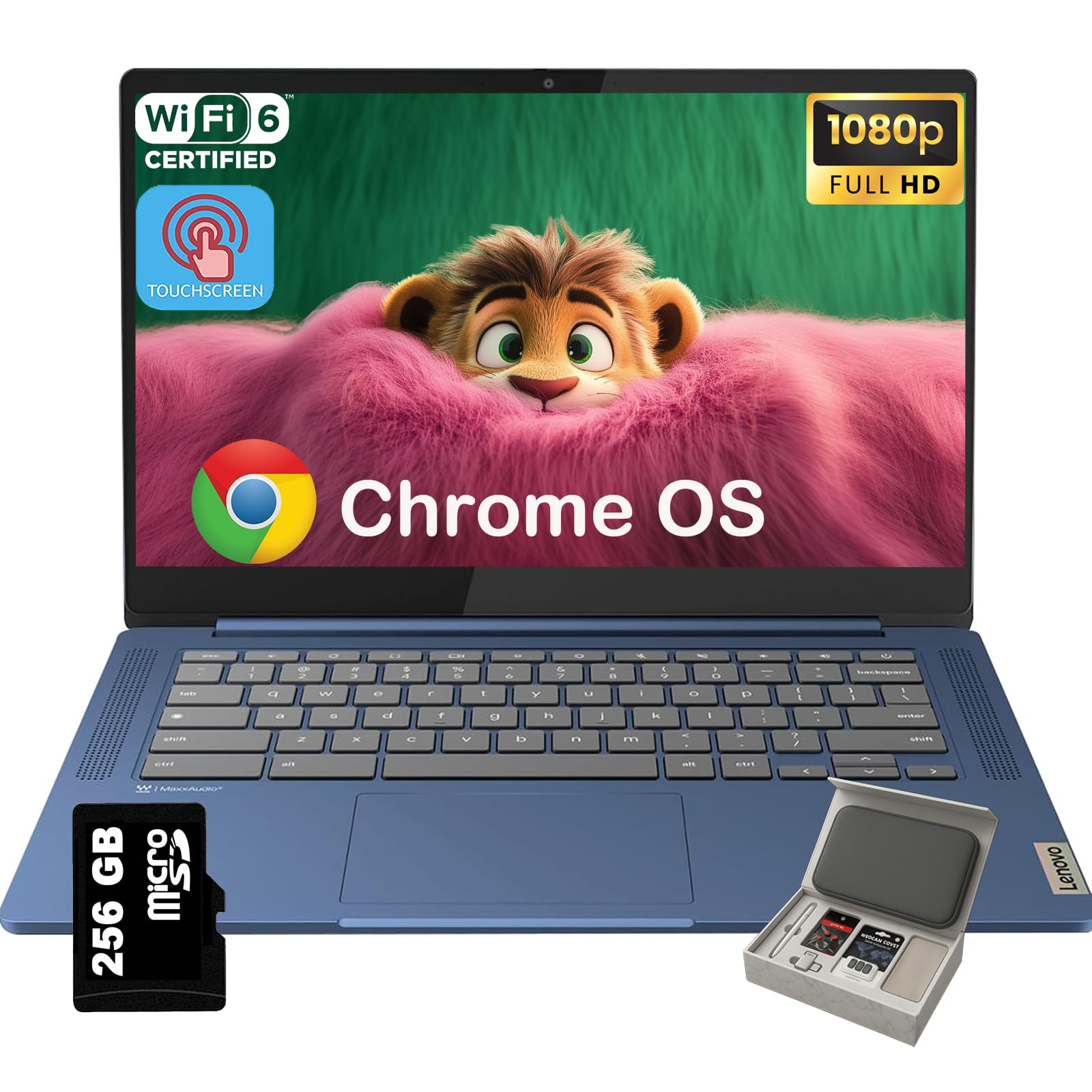 Lenovo IdeaPad Slim 3 Chromebook - 14'' Touchscreen Full HD Display • 8-Core MediaTek Kompanio 520 CPU • 4GB RAM • 64GB eMMC & 256GB Micro SD Card • Wi-Fi 6 • for Business Student • Chrome OS • Blue Image Lenovo IdeaPad Slim 3 Chromebook - 14'' Touchscreen Full HD Display • 8-Core MediaTek Kompanio 520 CPU • 4GB RAM • 64GB eMMC & 256GB Micro SD Card • Wi-Fi 6 • for Business Student • Chrome OS • Blue Image