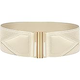 Glamorstar Women Wide Elastic Belt Stretchy Waist Belts with Gold Buckle for Dresses