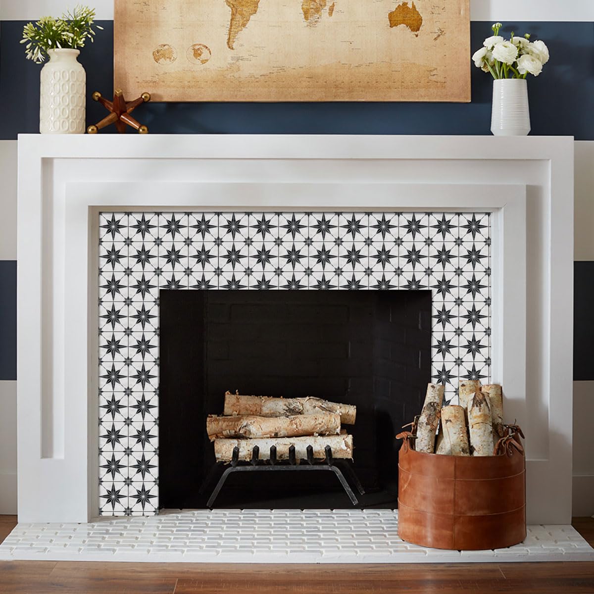 Starry Tile Stickers - Fireplace - Waterproof & Removable - Peel and Stick - Backsplash Tile Stickers (Grey Starry 4"X4") — image 1