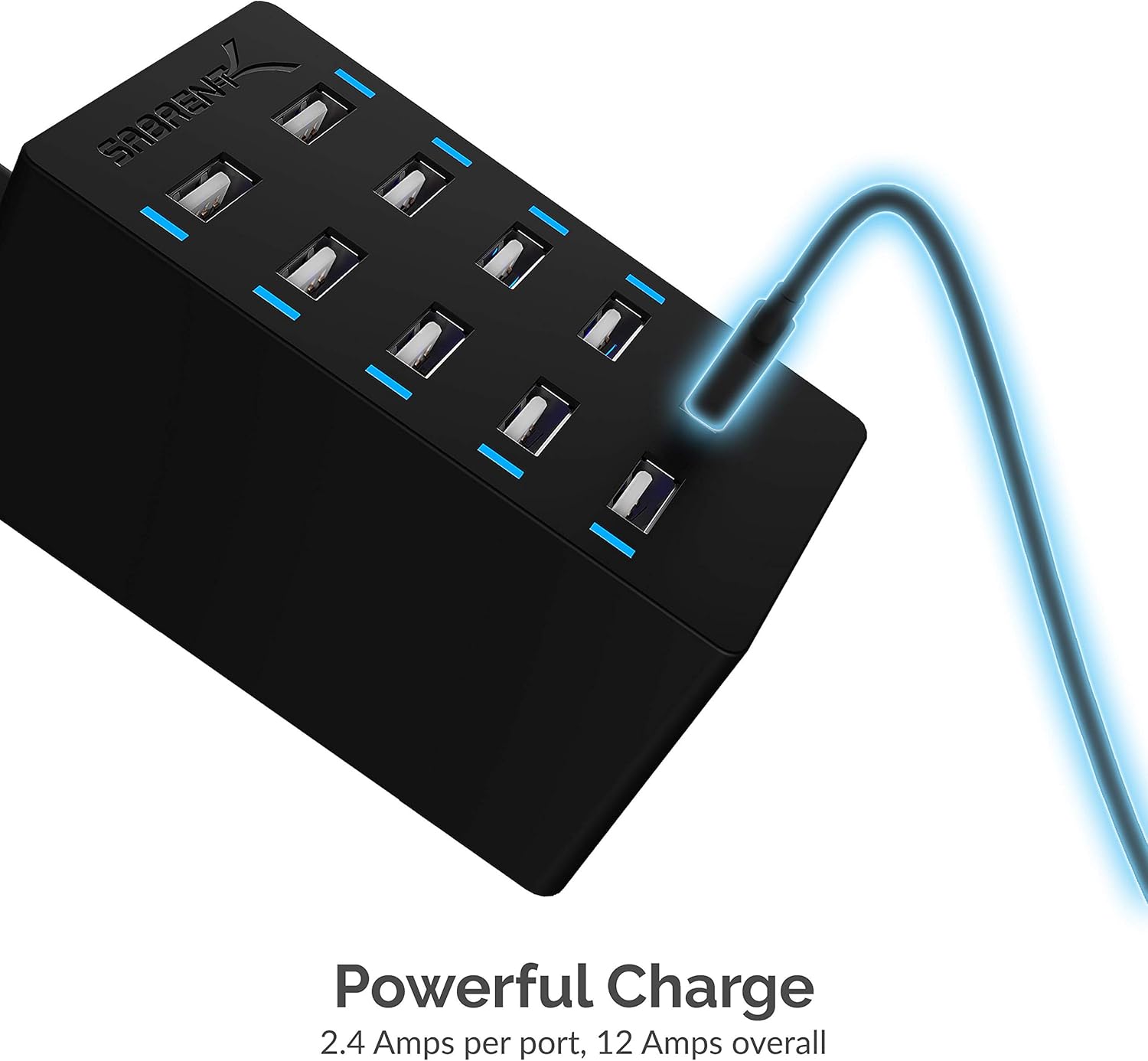 Sabrent 60 Watt (12 Amp) 10-Port [UL Certified] Family-Sized Desktop USB Rapid Charger. Smart USB Ports with Auto Detect Technology [Black] (AX-TPCS): Computers & Accessories