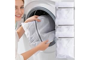 3PCS Mesh Laundry Bags, Protective Washing Bags with Zipper, Delicates Anti Tangle Anti Pilling Travel Storage, White, 11.7×1