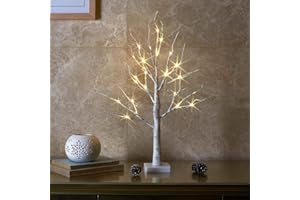EAMBRITE Lighted Birch Tree Christmas Decorations for Home, White Birch Tree with Lights, 24 LED Lighted Mini Money Tree Twig Tree Battery Operated with Timer, Indoor Table Centerpiece Decor (2FT)