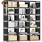 Mavivegue Bookcase, 18-Cube Extra Large Book Shelf, DIY Cube Storage Organizer for Bedroom, Living Room, Home Office - Black