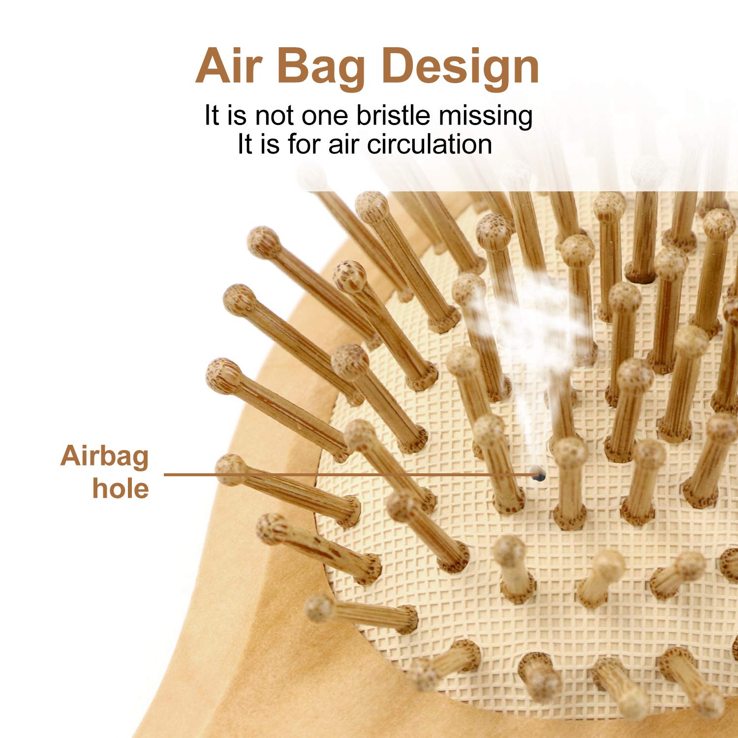 SENWOW Wooden Hair Brush with Wooden Bristles, Anti Static Detangling Cushioned