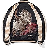Sukajack Kylin Embroidery Men's Bomber Jacket Oversized Zip Up Hip Hop Coat Vintage Japanese Style Windbreaker