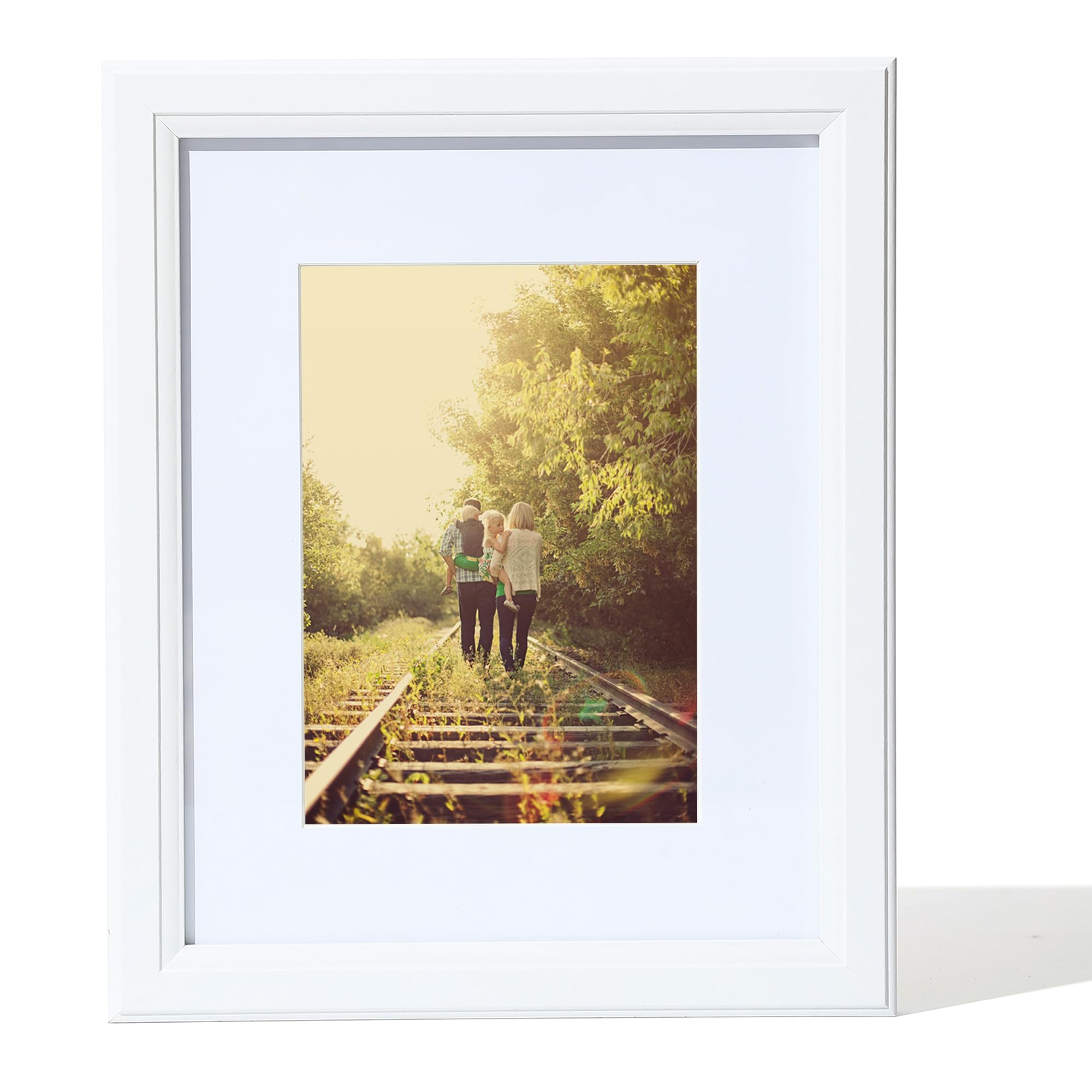KTKDE 11x14 Picture Frame white - Display Pictures 8x10 with Mat or 11x14 Without Mat-Real Glass,Modern Style Wood Composite Frame, rustic picture frames-Wall Best gift
