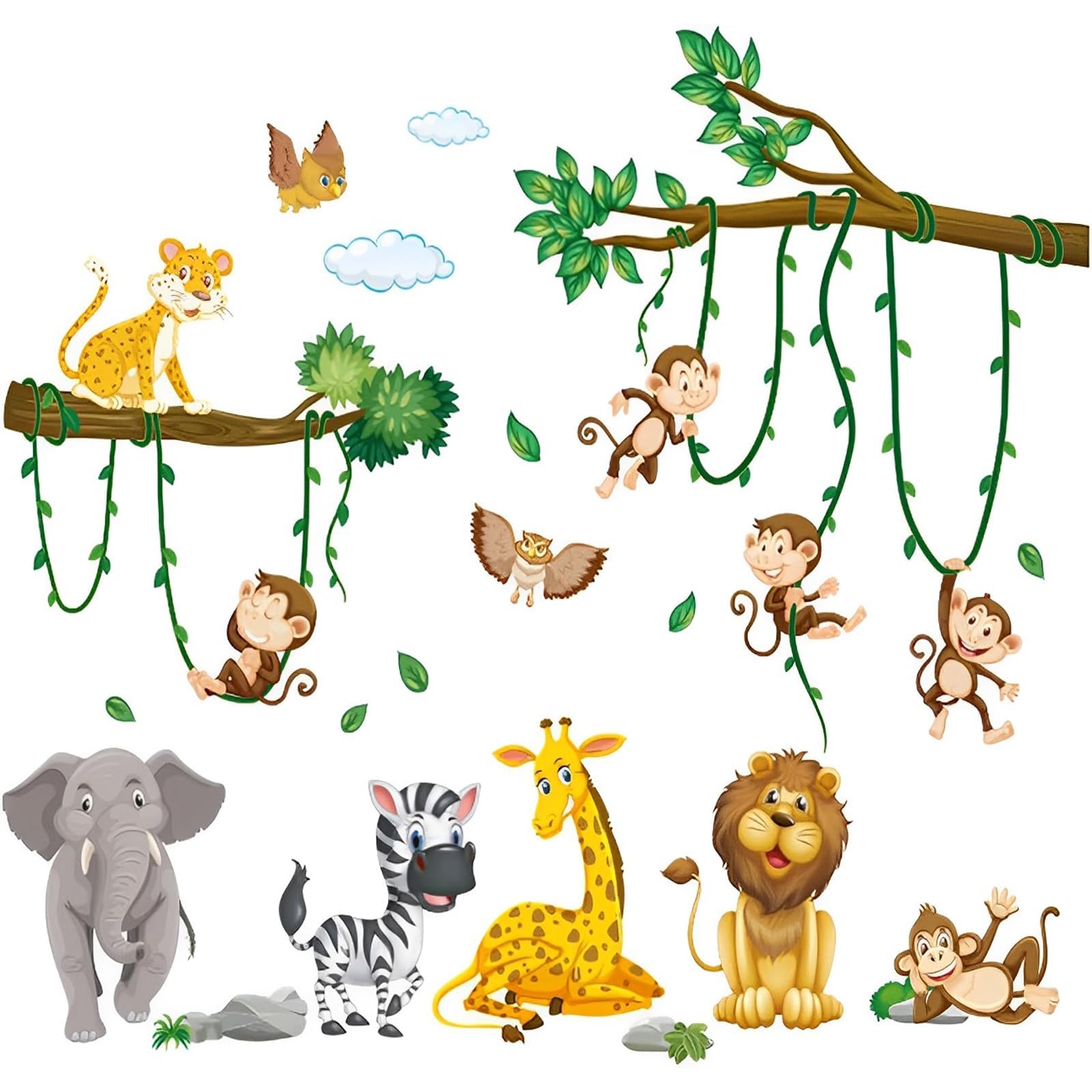 Safari Animal Jungle Wall Stickers - Peelable Wall Decals for Kids' Rooms & Nurseries